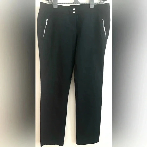 Karen Millen Black Straight Leg Pants Zip Pockets Mid Rise Trousers  12 - Picture 1 of 8